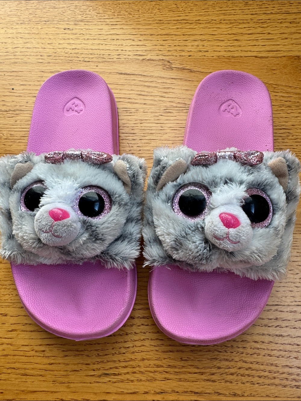 Ty Pink Plush Kitten Slide Sandals with Glitter Eyes